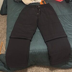 boohooMAN ELASTIC WAIST QUILTED ZIP OFF WIDE LEG TROUSERS in BLACK